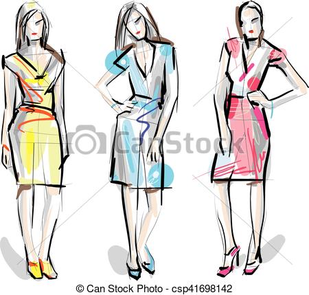 450x429 Fashion Models. Sketch. Hand Drawn Woman Fashion Models, Eps