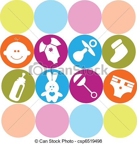 446x470 Newborn Baby Card With Baby Accessories , Vector Vector