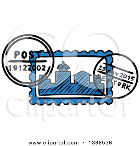 450x470 Clipart Of A Sketched New York Postmark