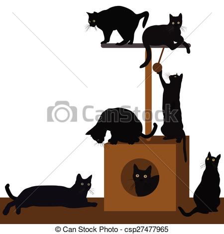 450x470 Cute Cat In The S House With Scratching Posts Royalty Free Clipart