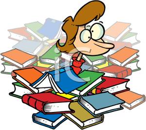 300x267 Clip Art Image A Confused Girl In A Pile Of Library Books