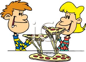 300x218 Clip Art Image A Boy And Girl Eating Pizza
