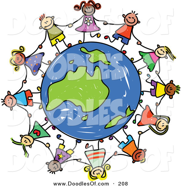 600x620 Vector Clipart Of A Childs Sketch Of A Group Of Children Holding