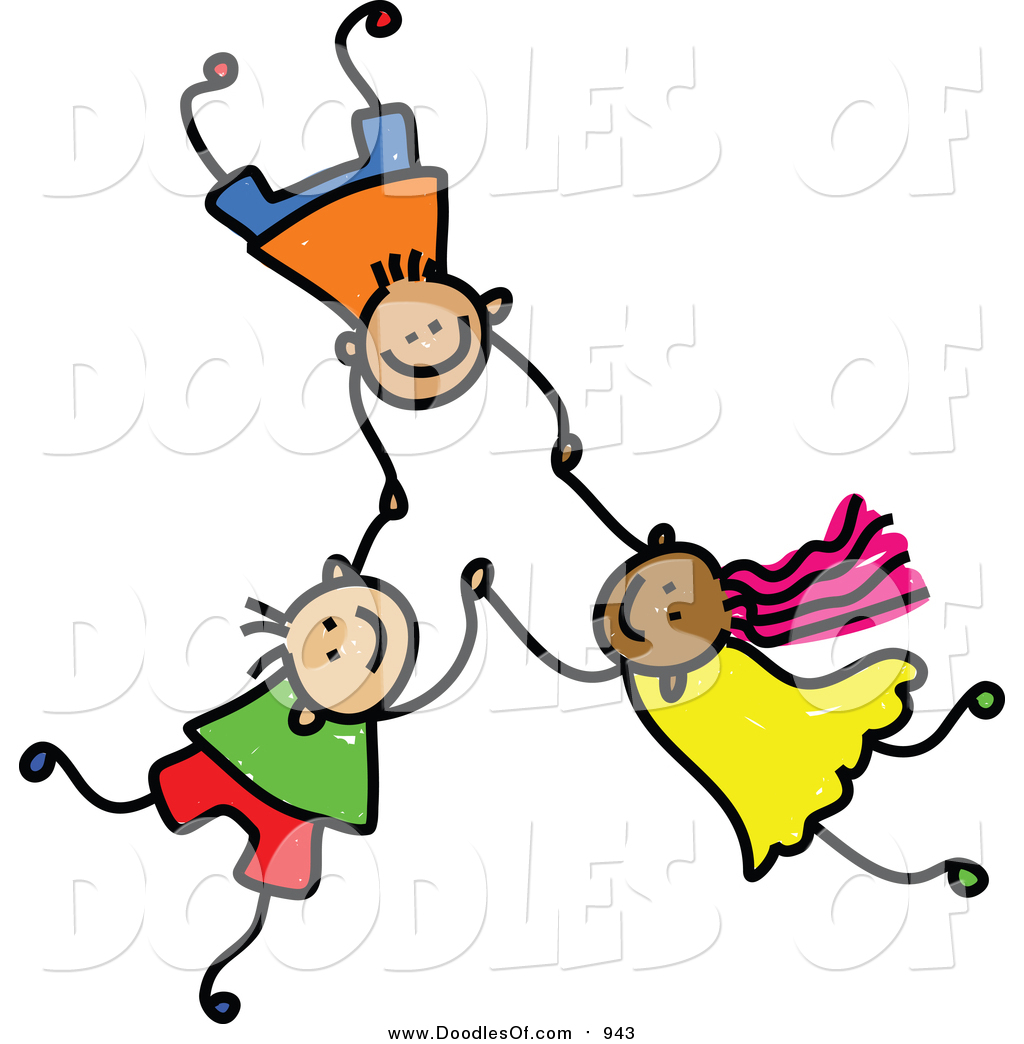 1024x1044 Vector Clipart Of A Doodle Of Three Kids Holding Hands While