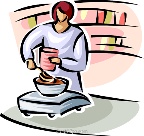 480x455 Woman Weighing Bulk Food Items Royalty Free Vector Clip Art