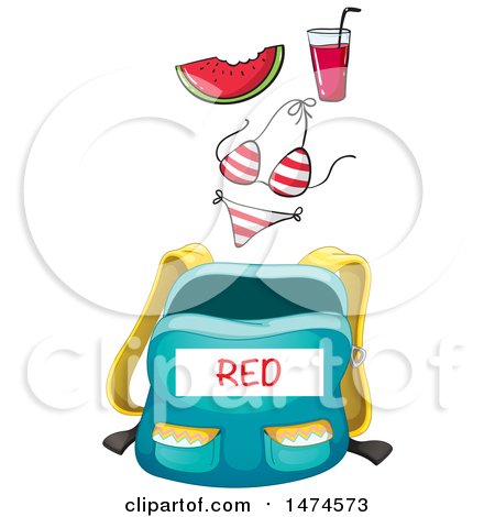 450x470 Clipart Of A Backpack With A Red Label And Color Matching Items