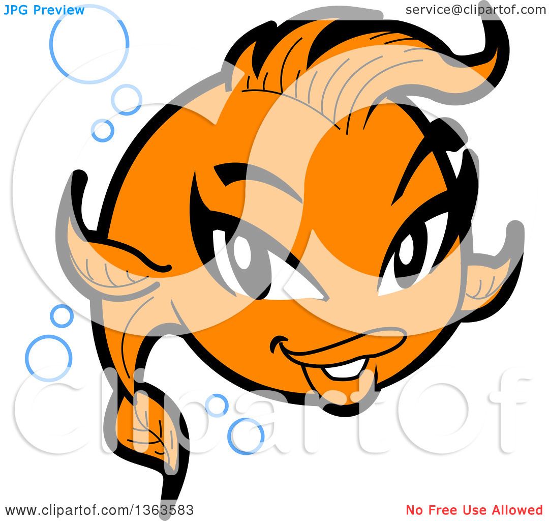 1080x1024 Clipart Of A Cartoon Pretty Female Goldfish With Bubbles