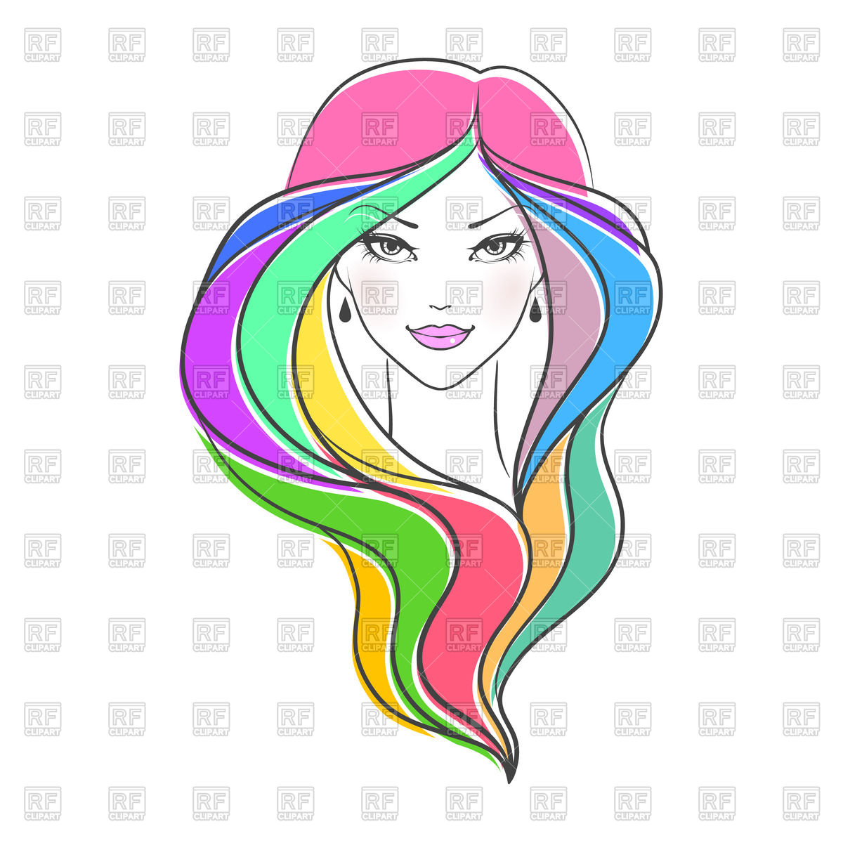 1200x1200 Outline Of Woman's Face With Colorful Hair Royalty Free Vector