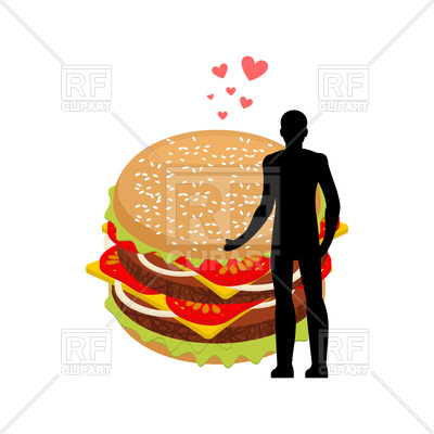 400x400 Man And Hamburger Embrace Royalty Free Vector Clip Art Image