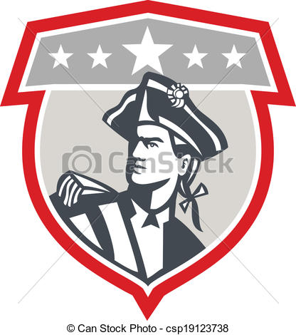 416x470 American Patriot Looking Up Shield Retro. Illustration