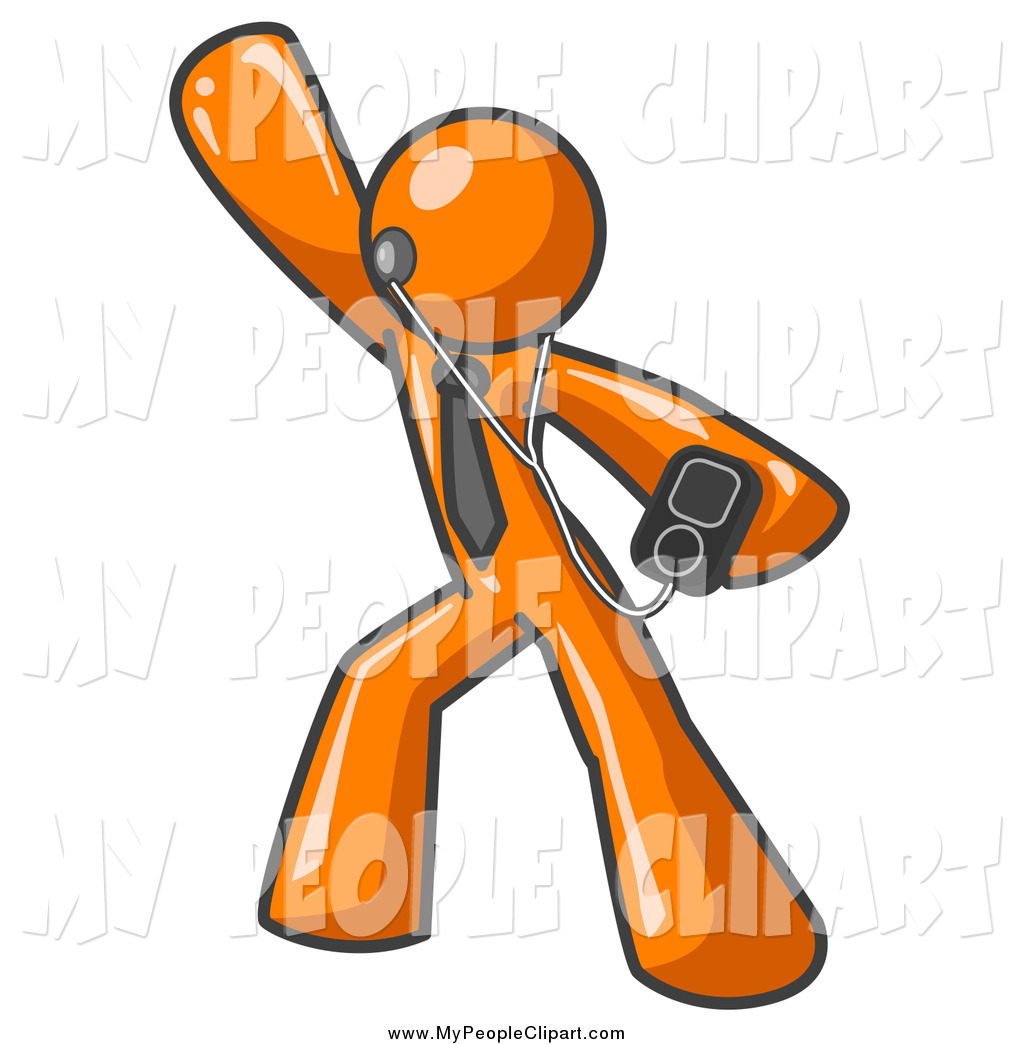 1024x1044 Clip Art Of A Happy Orange Man Dancing With An Mp3 Player By Leo