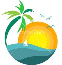 236x248 Palm Trees, Sun And Ocean Vector Art Illustration