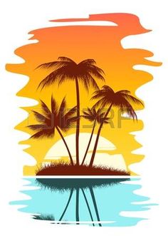 236x331 Beach Scene Tropical Abstract Background With Palms And Sunset