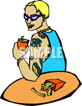 272x350 Royalty Free Clip Art Image Guy With Tattoos Eating Fast Food