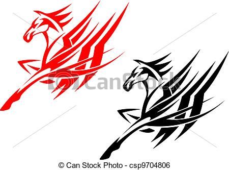 450x333 Clip Art Vector Of Tribal Horse Tattoo