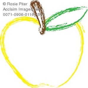 298x300 A Clip Art Outline Of A Yellow Apple With A Stem And A Green Leaf