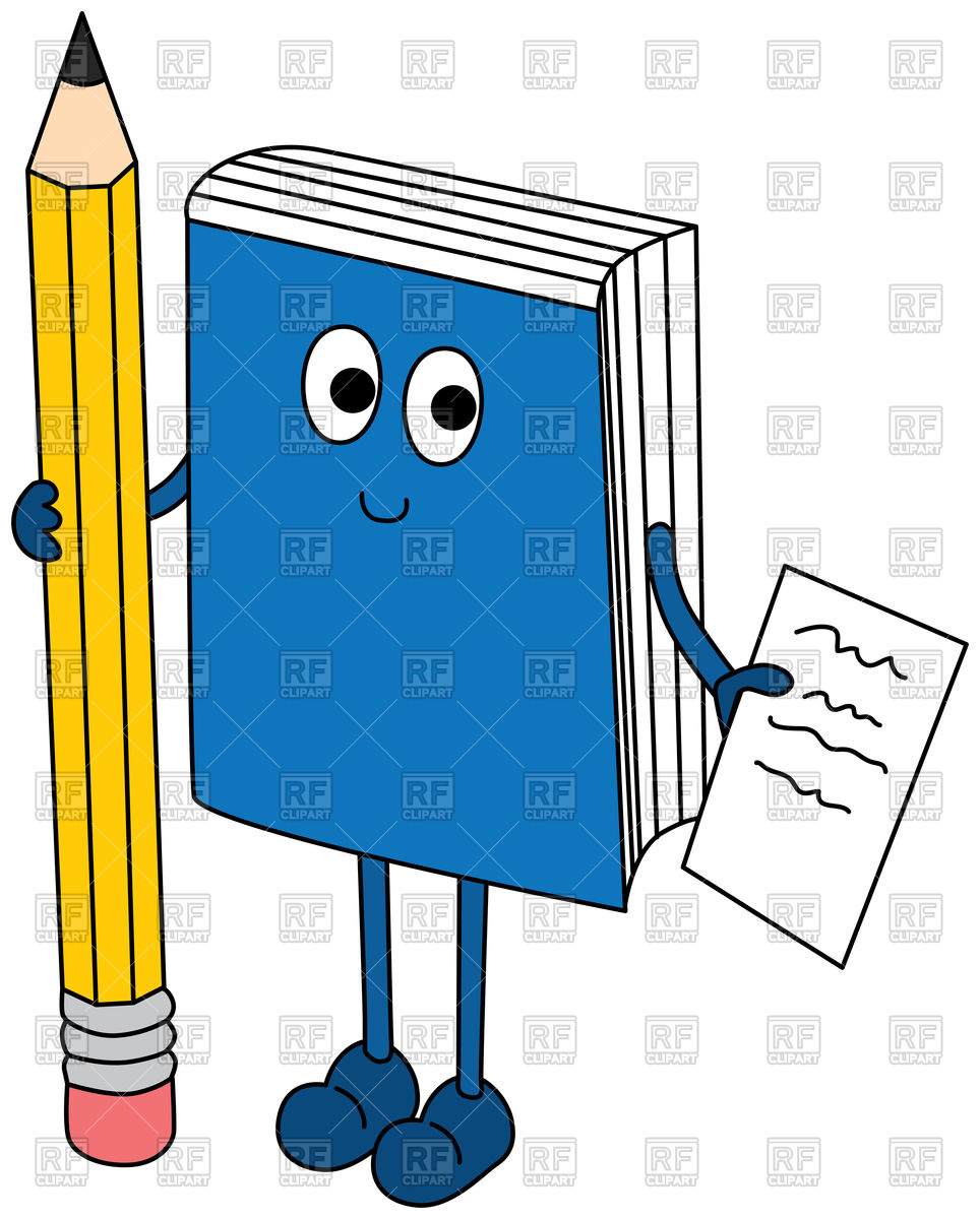 964x1200 Cartoon Illustration Of A Book Holding Pencil And Paper Royalty