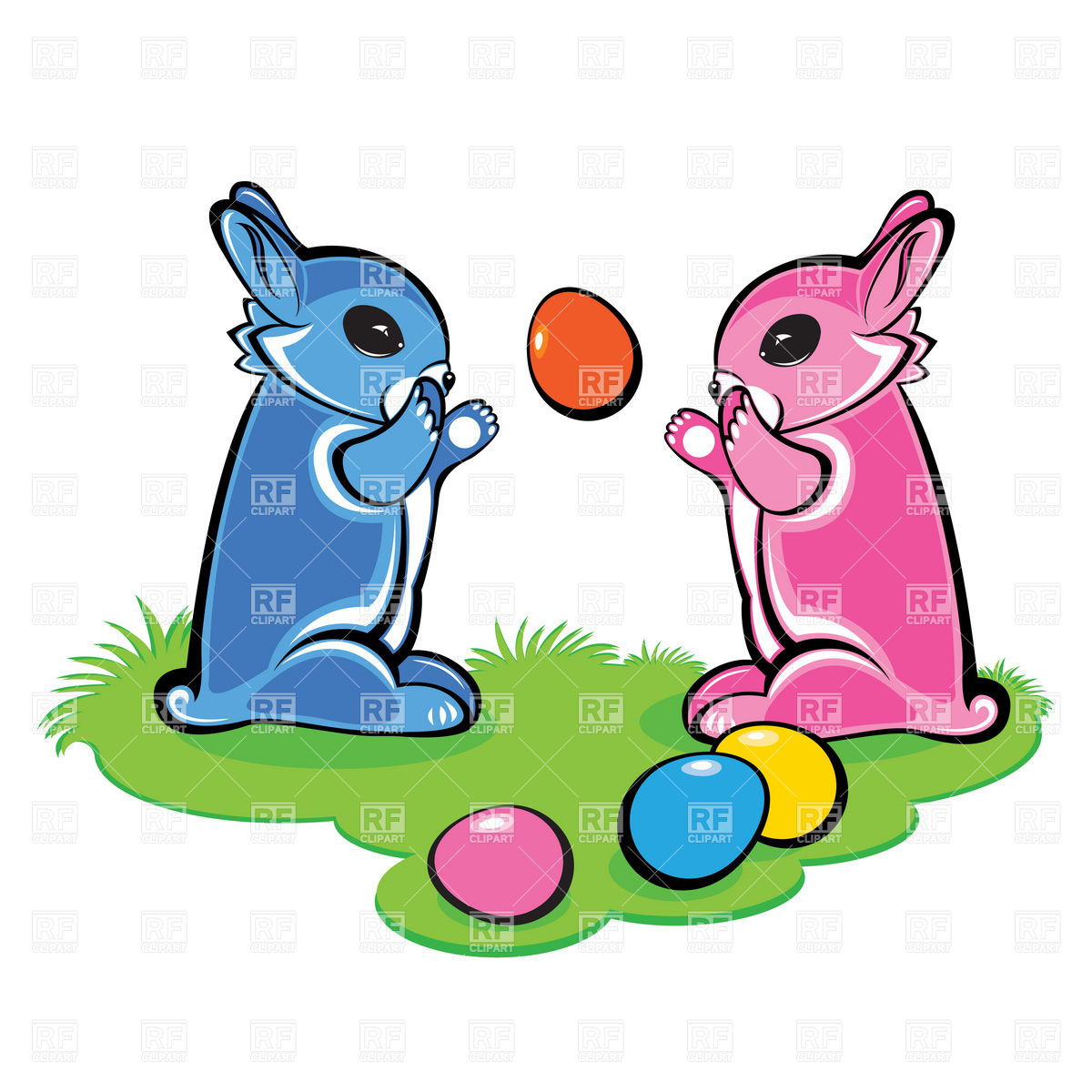 1200x1200 Easter Bunnies Play With Eggs Royalty Free Vector Clip Art Image