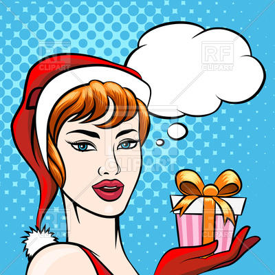 400x400 Portrait Of Santa Girl With Christmas Gift And Empty Speech Bubble