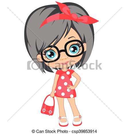 450x470 Portrait Of A Cute Girl In Glasses Isolated Vector Clip Art