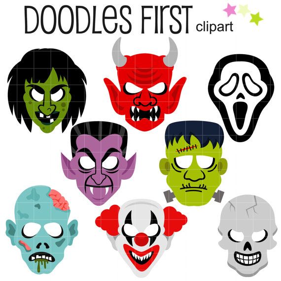 570x571 Scary Halloween Masks Clip Art For Scrapbooking Card Making