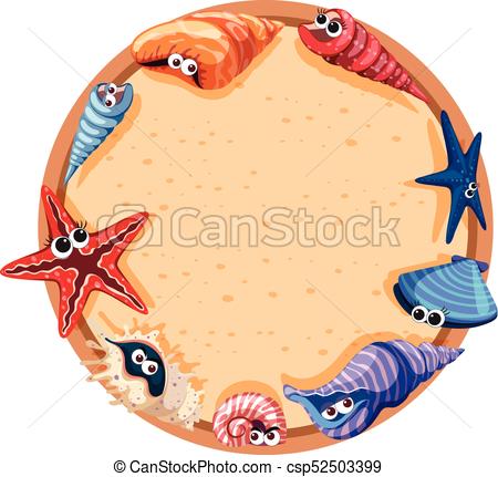 450x431 Round Frame Design With Seashells And Starfish Illustration Eps
