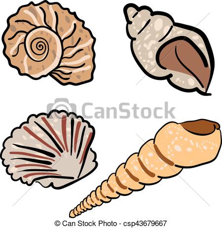450x462 Set Of Hand Drawn Seashells, Vector Clip Art Vector