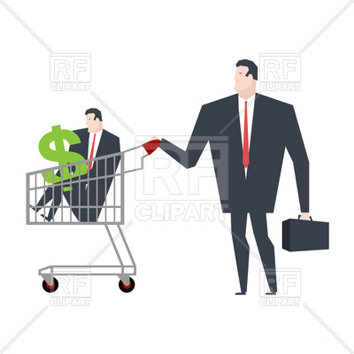 400x400 Business Family In Store Go Shopping. Manager In Cart. Vector
