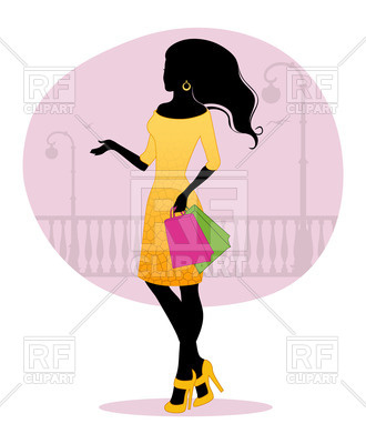 330x400 Silhouette Of Woman With Shopping Bags Royalty Free Vector Clip