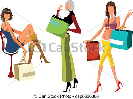450x337 Three Vector Girls With Shopping Bags Clip Art Vector