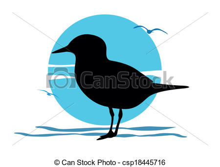 450x341 Silhouette Of Seagull On Sea Sunrise, Vector Vector Clip Art