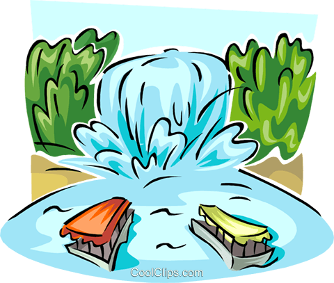 480x407 Waterfall And Ferry Boats Royalty Free Vector Clip Art