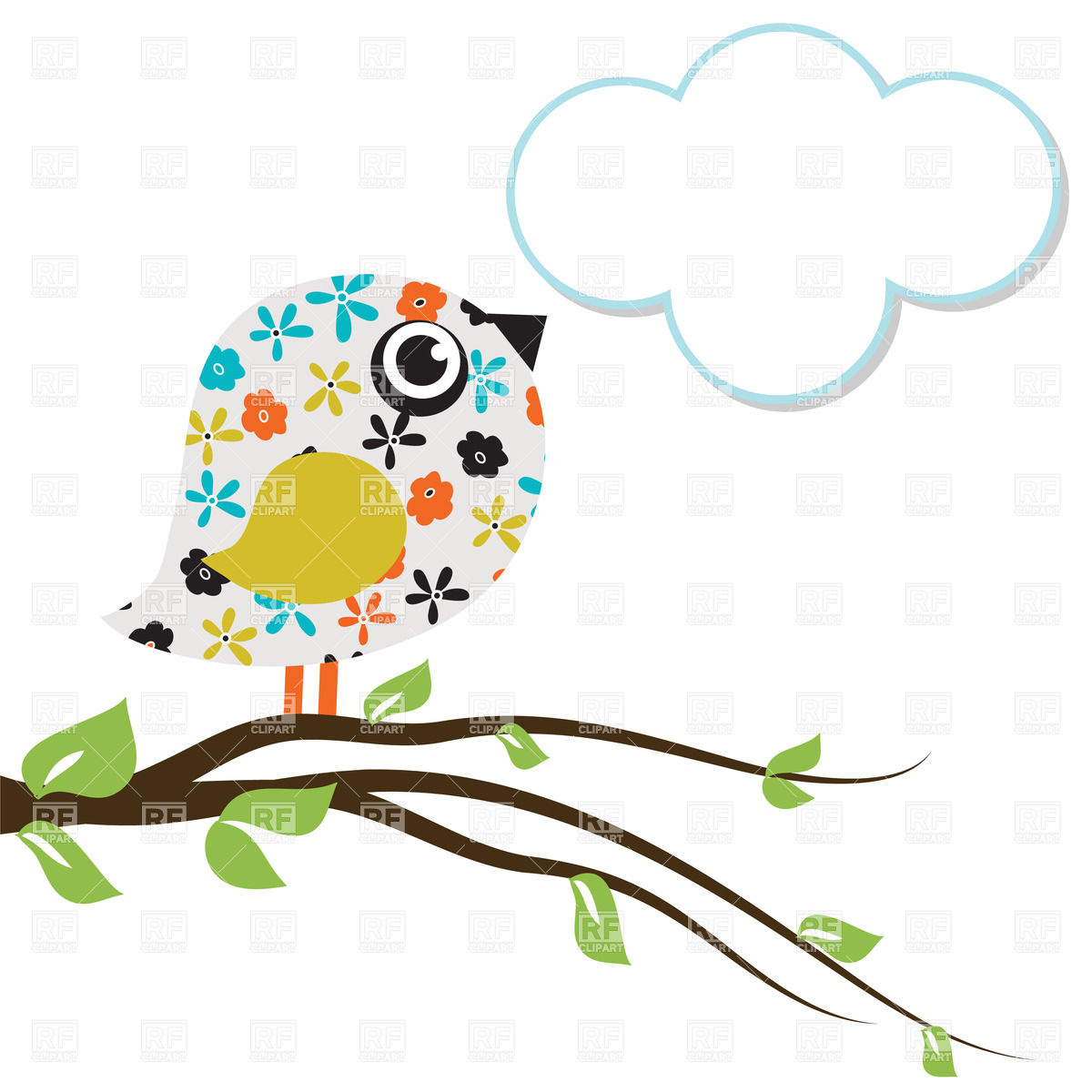 1200x1200 Cute Beautiful Bird With Cloud For Text Royalty Free Vector Clip
