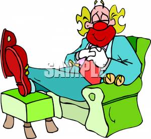 300x277 Clip Art Image A Businessman Clown In A Comfortable Chair