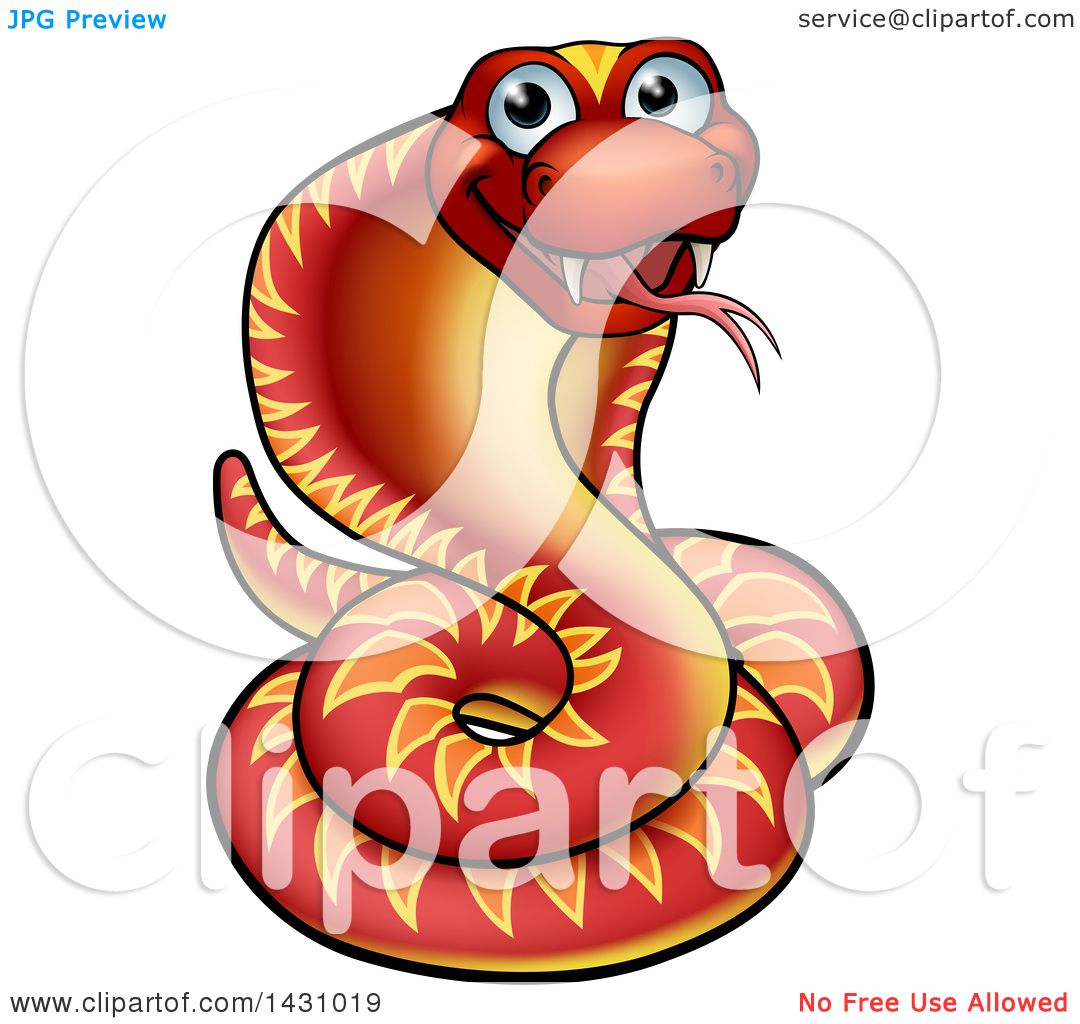 1080x1024 Clipart Of A Cartoon Happy Red Cobra Snake