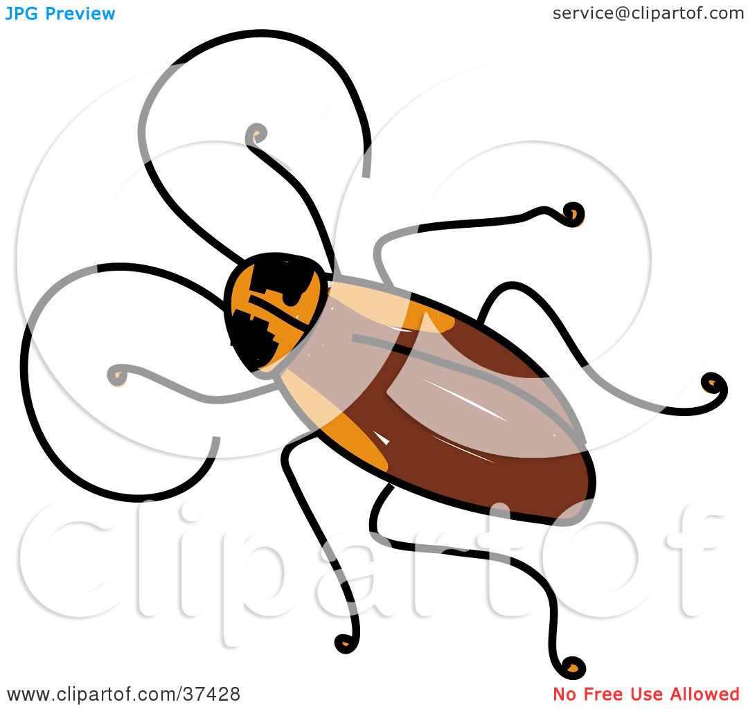 1080x1024 Clipart Illustration Of A Brown Cockroach With Long Antennae By