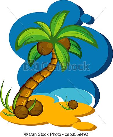 389x470 Vector Illustration With A Coconut Palm. Eps 8, Ai, Jpeg Vector