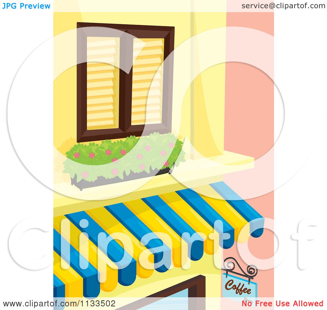 1080x1024 Cartoon Of A Coffee Shop Window And Sign