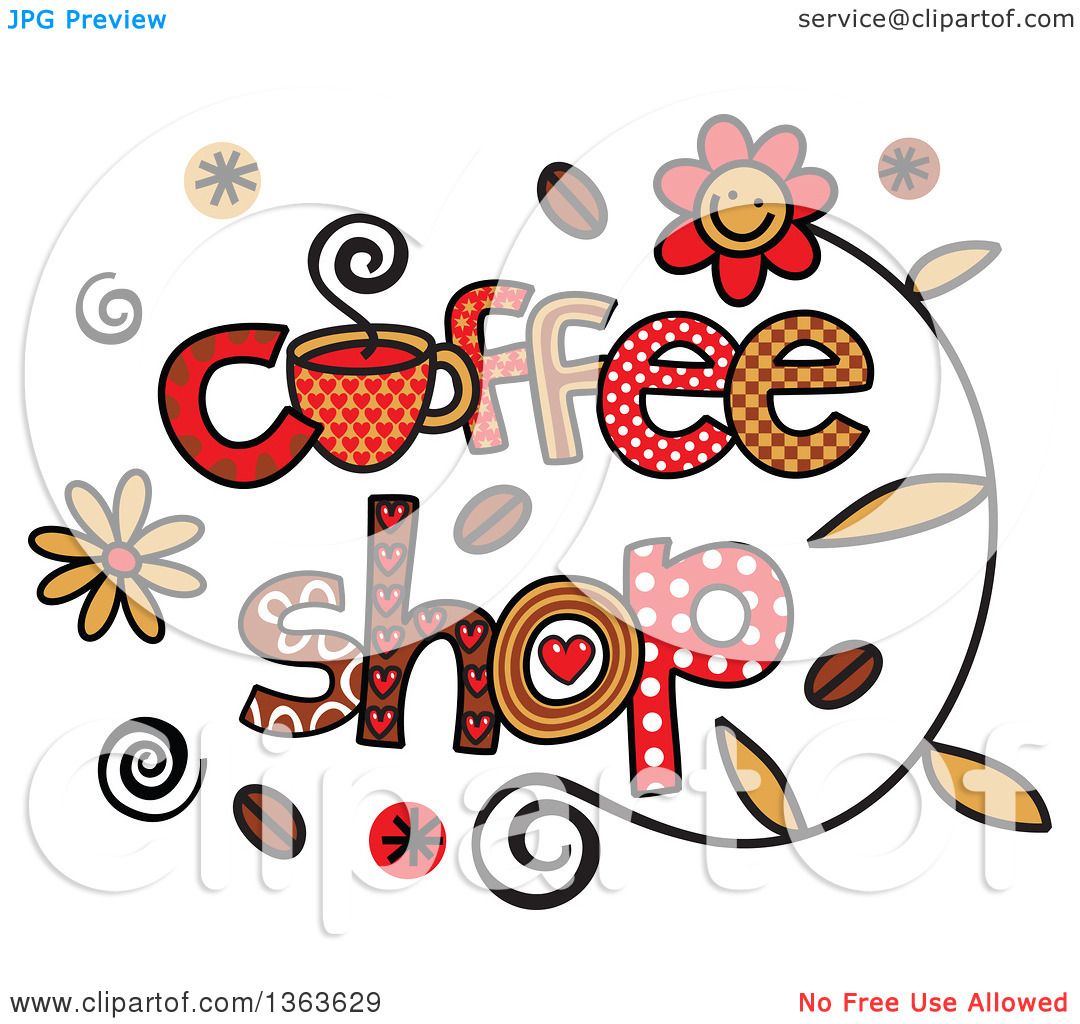 1080x1024 Clipart Of Colorful Sketched Coffee Shop Word Art