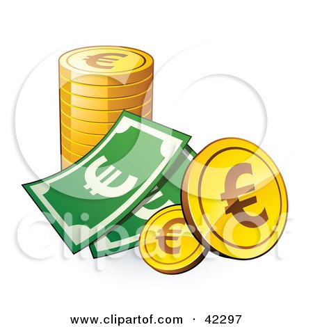 450x470 Clipart Illustration Of A Gold 50 Cent Euro Coin With A Map