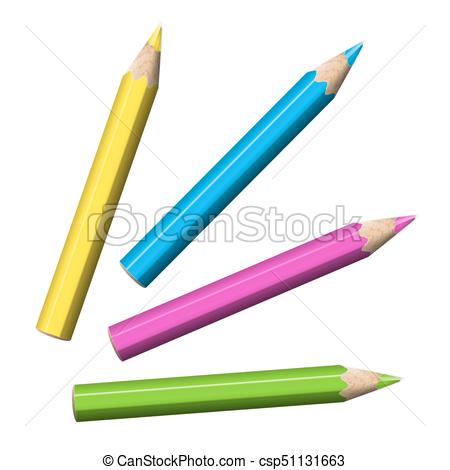 450x470 Four Sharp Colored Pencils Of Blue, Green, Pink, Yellow Clip