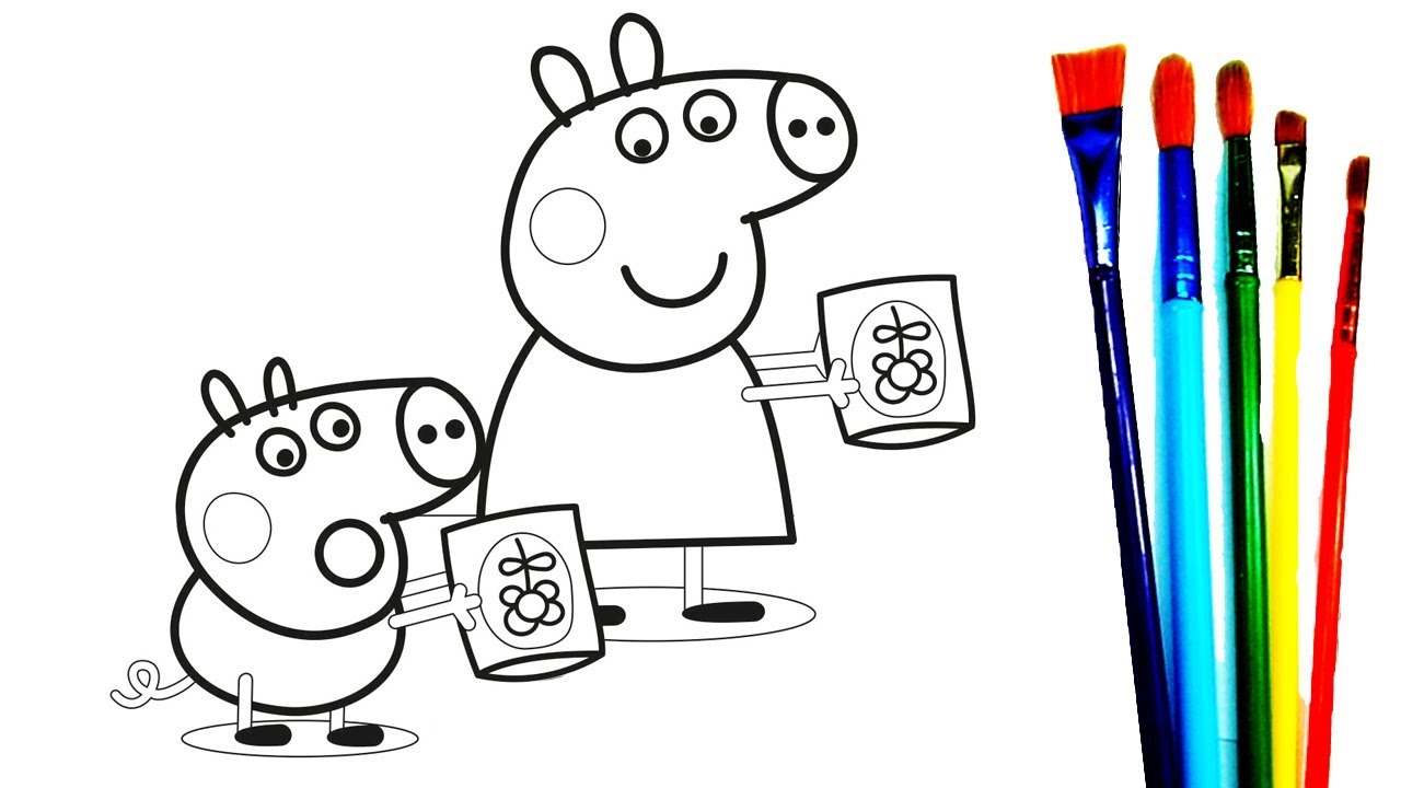 1280x720 Peppa Pig George Friends In A Garder Coloring Book Pages