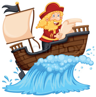 318x320 Pirate Reading Map On Ship Illustration Stock Vector Colourbox