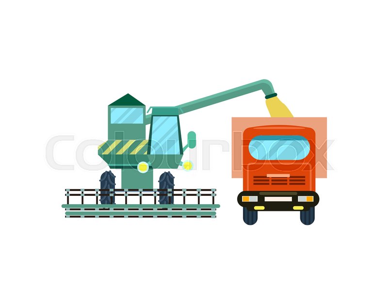 800x627 Agriculture Combine Harvester With Tractor Icon. Rural Industrial