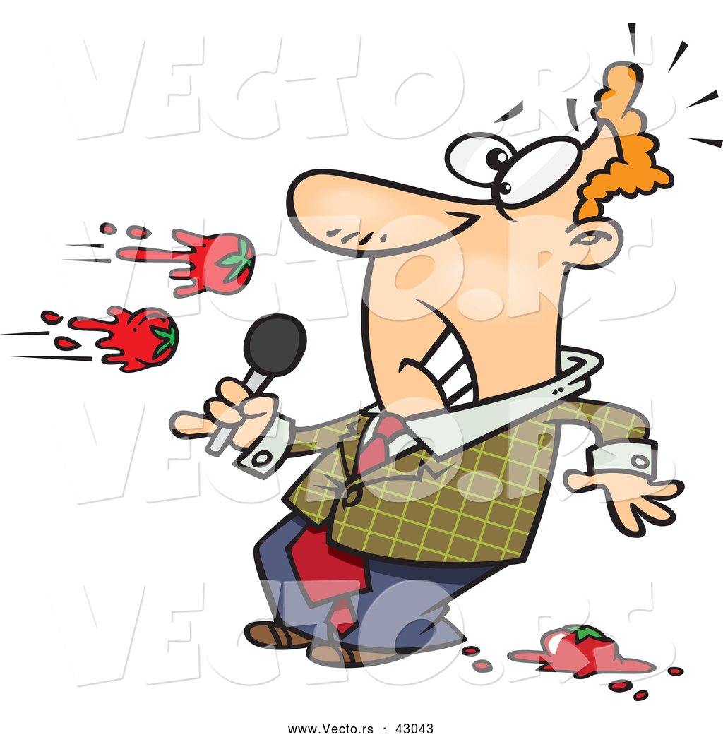 1024x1044 Vector Of A Boring Cartoon Male Comedian Getting Tomatoes Thrown