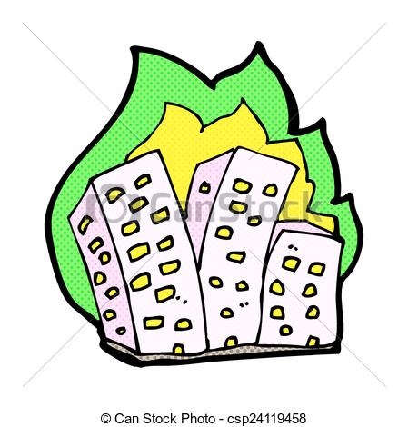 449x470 Comic Cartoon Burning Buildings. Retro Comic Book Style Clipart