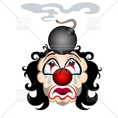 400x400 Comic Sad Clown With The Lit Bomb On His Head Royalty Free Vector