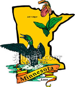 260x300 Yellow State Of Minnesota With State Symbols Of Loon And Lady'S
