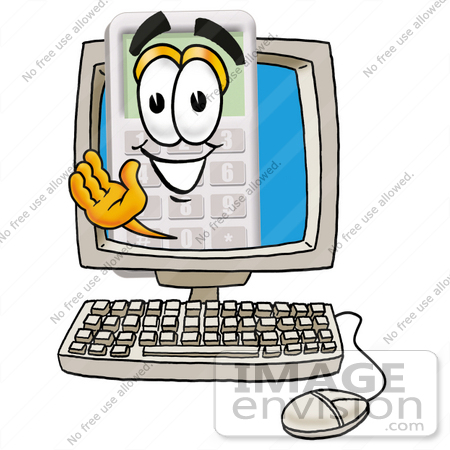 450x450 Clip Art Graphic Of A Calculator Cartoon Character Waving