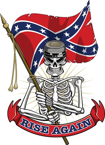 354x489 Skeleton Wearing Confederate Cap, Flag And Banner Stock Vectors